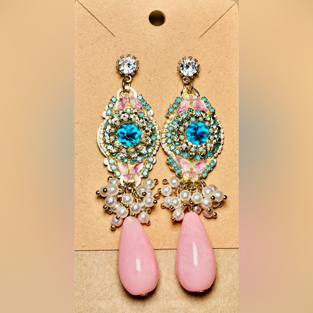 Elegant Butterfly Floral Tassel Statement Earrings – Soft Girl Luxury Style - Picture 6 of 7